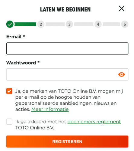 Registration at Toto Winkel casino